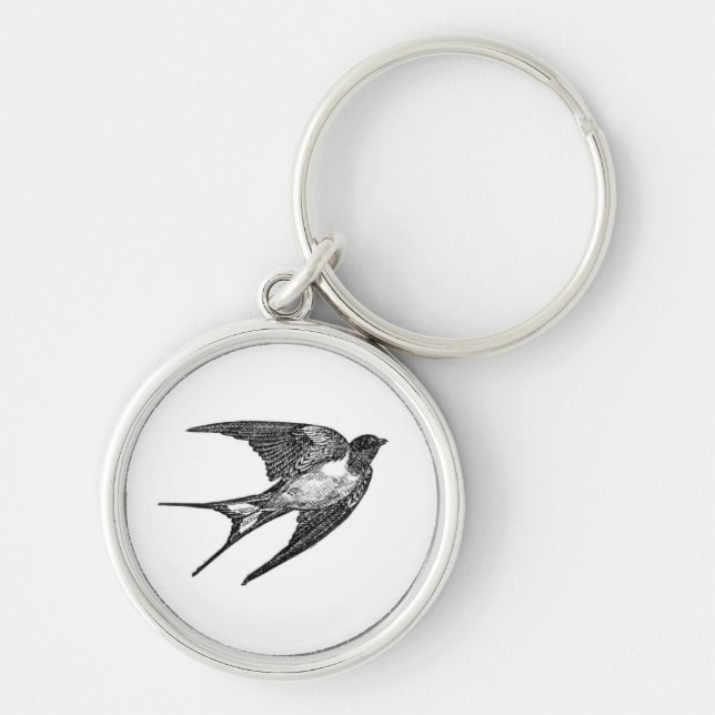 Vintage Black Swallow Design Keychain (Front)