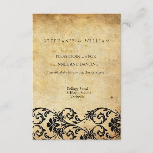 Vintage Black Swirl Damask Wedding Reception Card