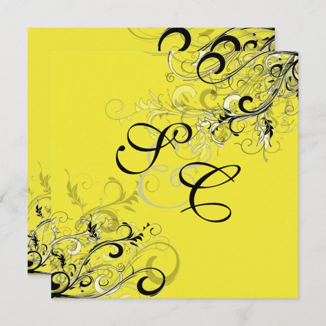 VINTAGE BLACK SWIRLS/diy background Invitation (Front/Back)