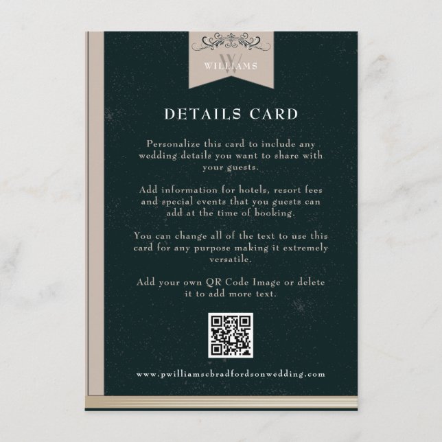 Vintage Black Tan Chapter Page Wedding Card Insert (Front)