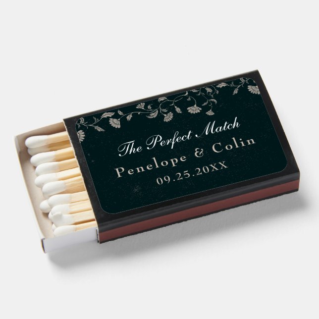 Vintage Black Tan Elegant Library Wedding Matches (Front Open)