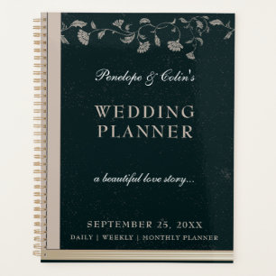 Vintage Black Tan Library Book Cover Wedding Planner