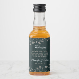 Vintage Black Tan Wedding Welcome Basket Mini Liquor Bottle Label