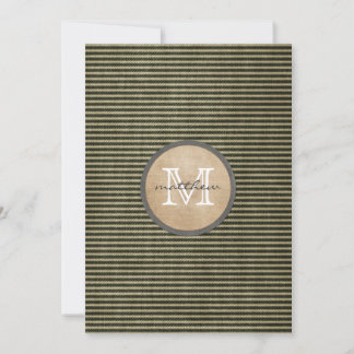 Vintage Black Ticker Pattern Monogram Burlap Note Card