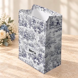 Vintage Black Toile de Jouy Floral Monogram Medium Gift Bag