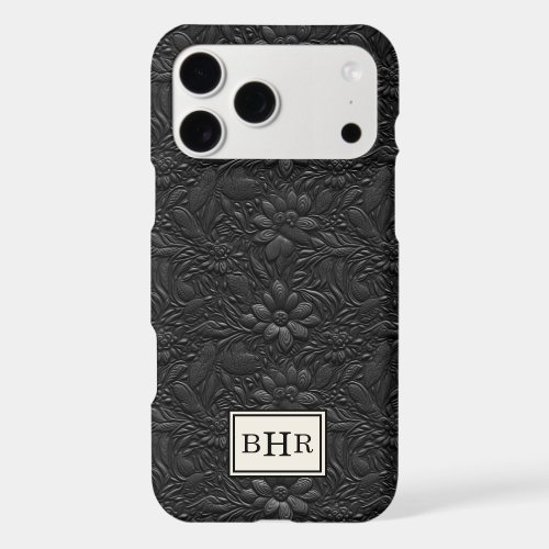 Vintage Black Tooled Leather Monogrammed iPhone 17 Pro Max Case
