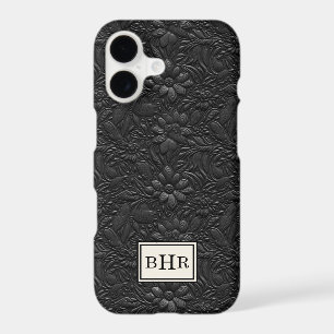 Vintage Black Tooled Leather Monogrammed iPhone 17 Case