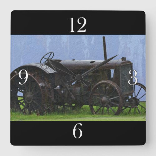 Vintage Black tractor _ Farm Vehicle Square Wall Clock