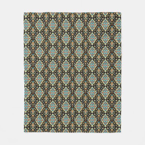 Vintage black turquoise arabesque pattern fleece blanket