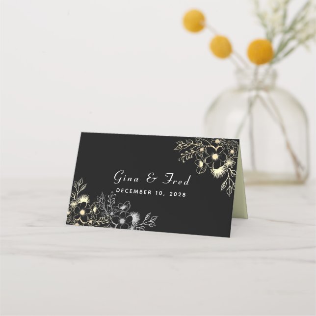 Vintage Black Wedding Place Card (Back)