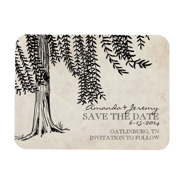 Vintage Black Weeping Willow Save The Date Magnet (Horizontal)
