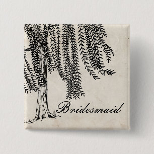 Vintage Black Weeping Willow Tree Button