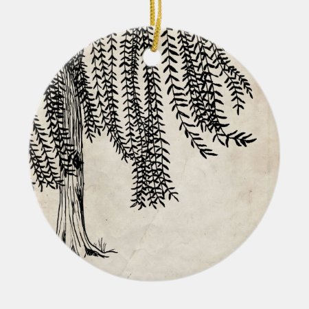 Vintage Black Weeping Willow Tree Ceramic Ornament