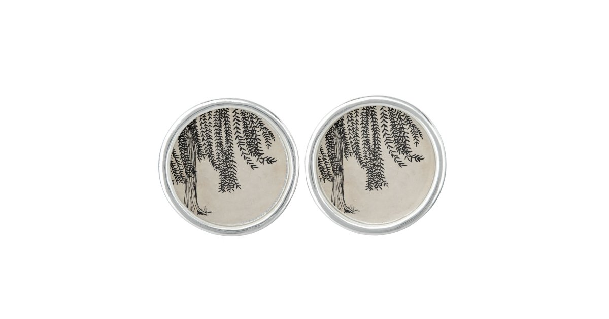 Vintage Black Weeping Willow Tree Cufflinks Zazzle Com