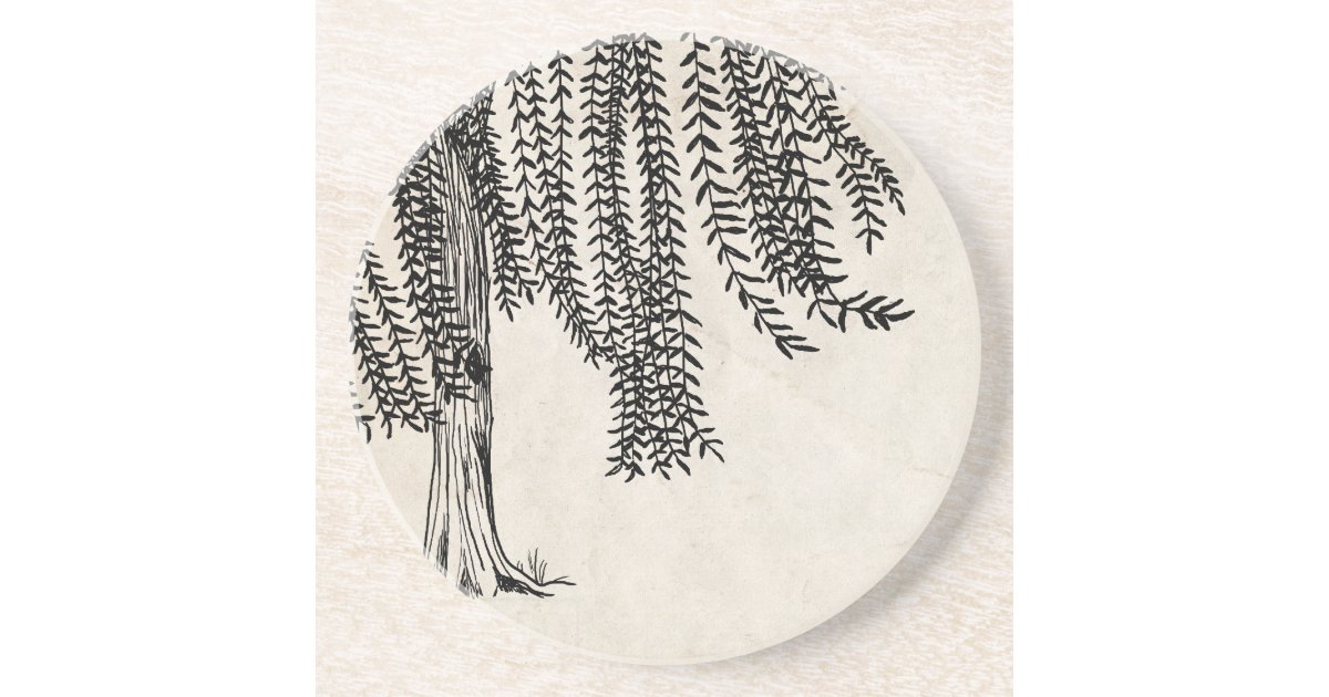Vintage Black Weeping Willow Tree Drink Coaster Zazzle Com