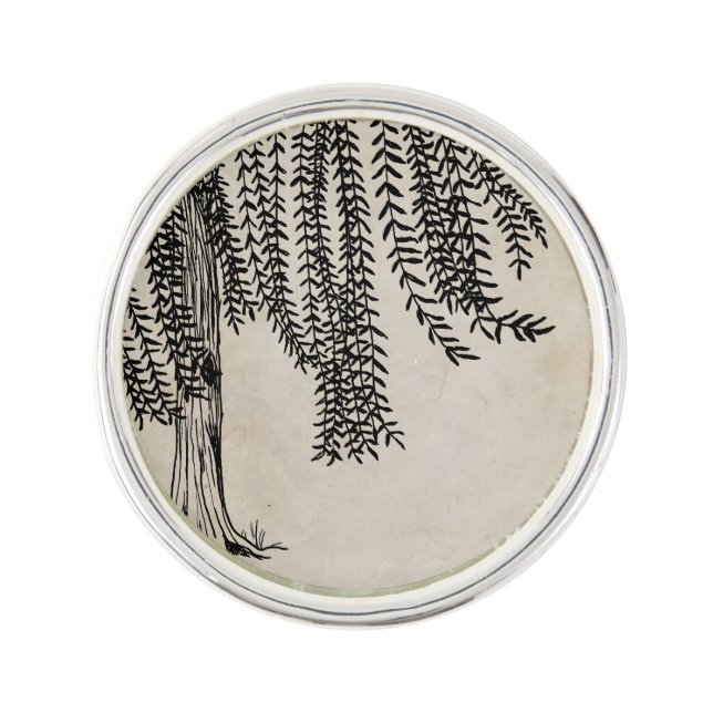 Vintage Black Weeping Willow Tree Lapel Pin (Front)