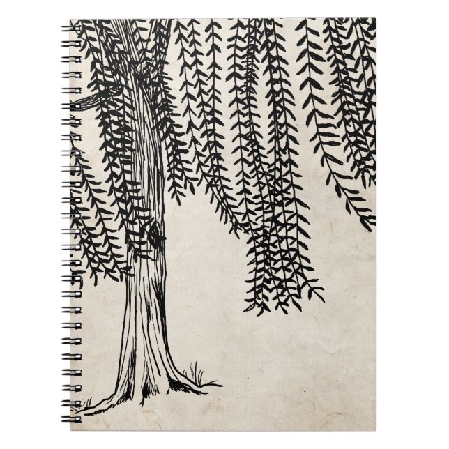 Vintage Black Weeping Willow Tree Notebook (Front)
