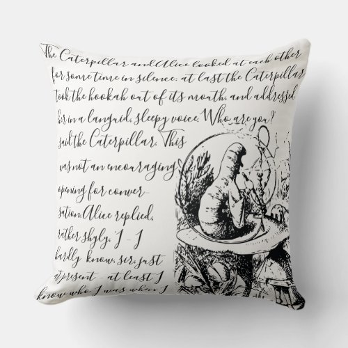 Vintage Black  White Alice  in Wonderland Throw Pillow