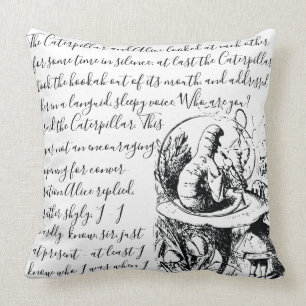 Vintage Black & White Alice in Wonderland Throw Pillow