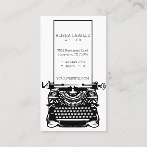 Vintage Black  White Antique Typewriter Monogram Business Card