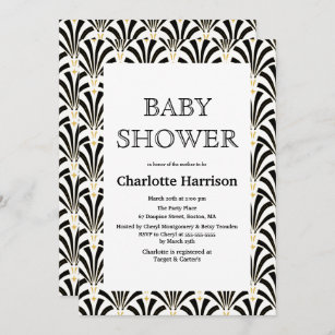 Vintage Black & White Art Deco Fans Baby Shower Invitation