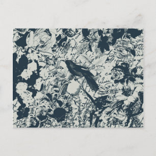 Vintage Black & White Bird Floral and Script Print Postcard