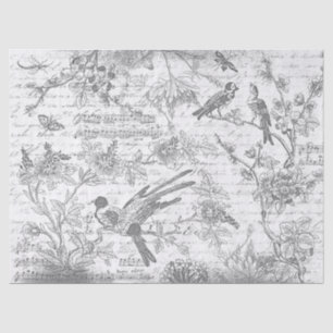 Vintage Black White Birds Flowers French Script Tissue Paper