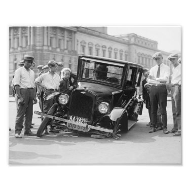 Vintage Black & White Broken Car Wreck USA 1923 Photo Art