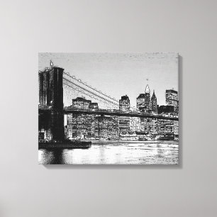 Vintage Black & White Brooklyn Bridge Canvas Print