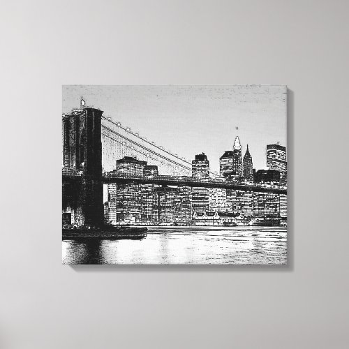 Vintage Black  White Brooklyn Bridge Canvas Print