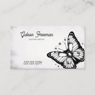 Vintage Black & White Butterfly Tattoo Shop Business Card