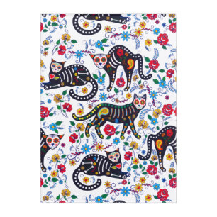 Vintage Black White Cats Halloween Gothic Floral Acrylic Print