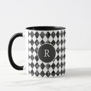 vintage black &white checkerboard monogram mug