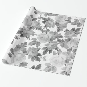 Vintage black white chic roses floral pattern wrapping paper