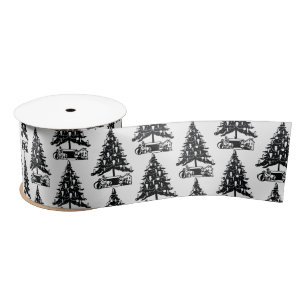 Vintage Black White Christmas Tree Satin Ribbon