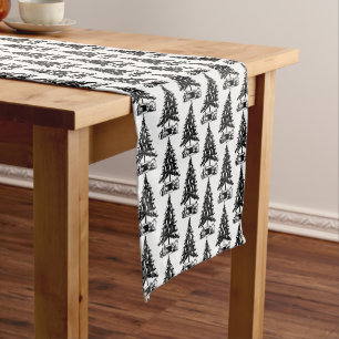 Vintage Black White Christmas Tree Short Table Runner