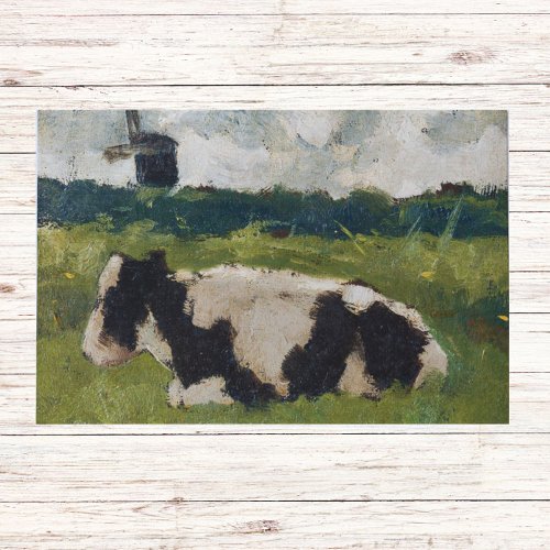 Vintage Black  White Cow Print Windmill Art Doormat