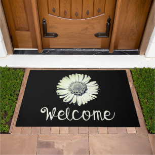 Vintage Black White Daisy Girly Boho Cute Welcome Doormat
