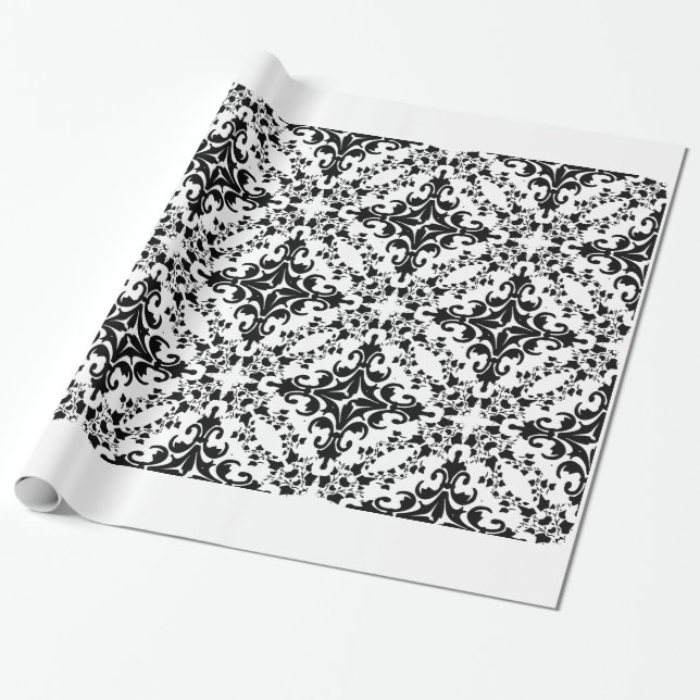 Vintage Black White Damask #2 Wrapping Paper (Unrolled)