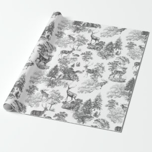 Vintage Black White Deer in Snowy Woodland Wrapping Paper