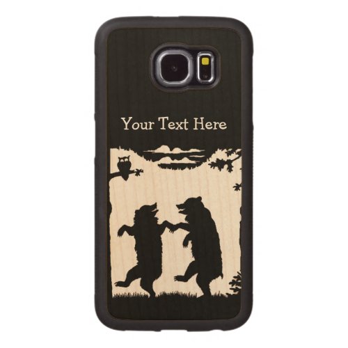 Vintage Black White Drawing Two Dancing Bears Carved Wood Samsung Galaxy S6 Case