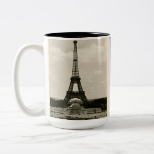 Vintage Black & White Eiffel Tower Two-Tone Coffee Mug