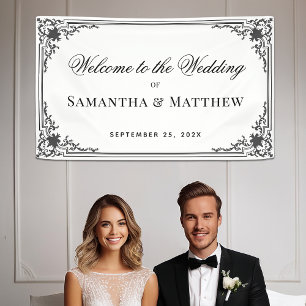 Vintage Black & White Elegant Calligraphy Wedding Banner