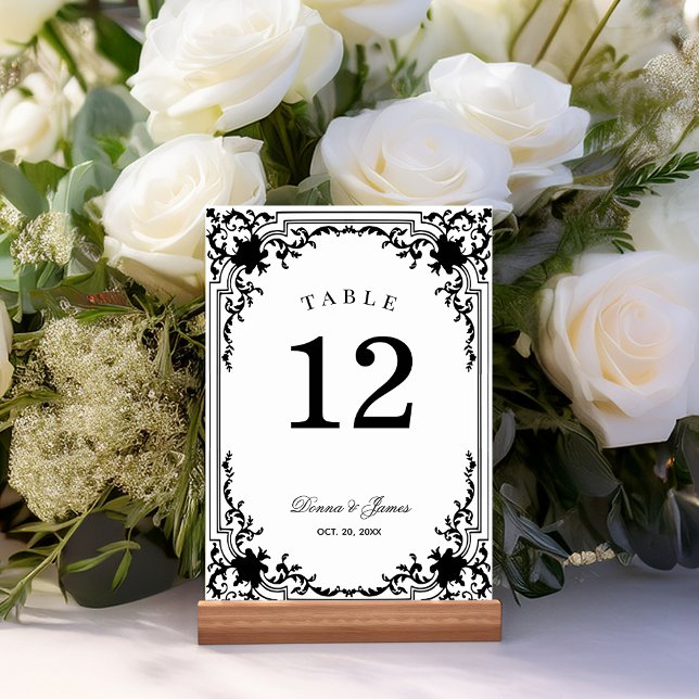 Vintage Black & White Elegant Monochrome Wedding Table Number (Creator Uploaded)