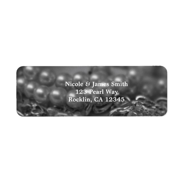 Vintage Black & White Elegant Pearls Chic Wedding Label (Front)