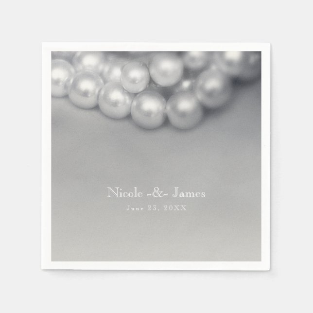 Vintage Black & White Elegant Pearls Chic Wedding Napkins (Front)