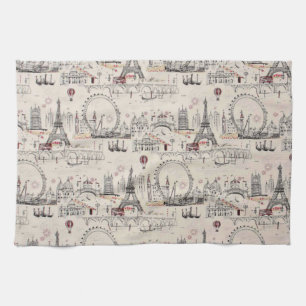 Vintage Black & White Europe Images Towel