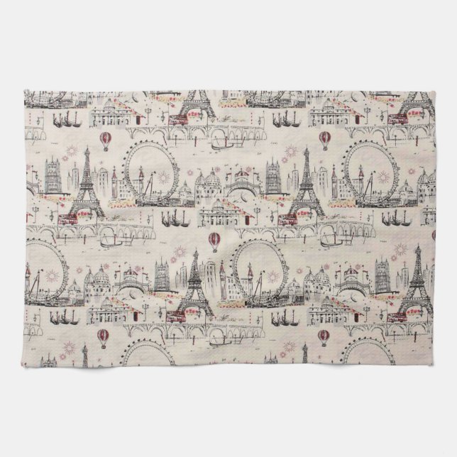 Vintage Black & White Europe Images Towel (Horizontal)