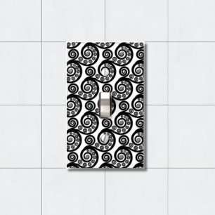 Vintage Black & White Fern Leaf Koru Swirl Light Switch Cover