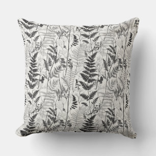 Vintage black white fern pattern throw pillow